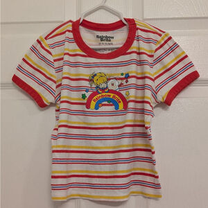 Kids Vintage 80s Rainbow Brite Short Sleeve Tee Size 10 White Red Yellow Striped